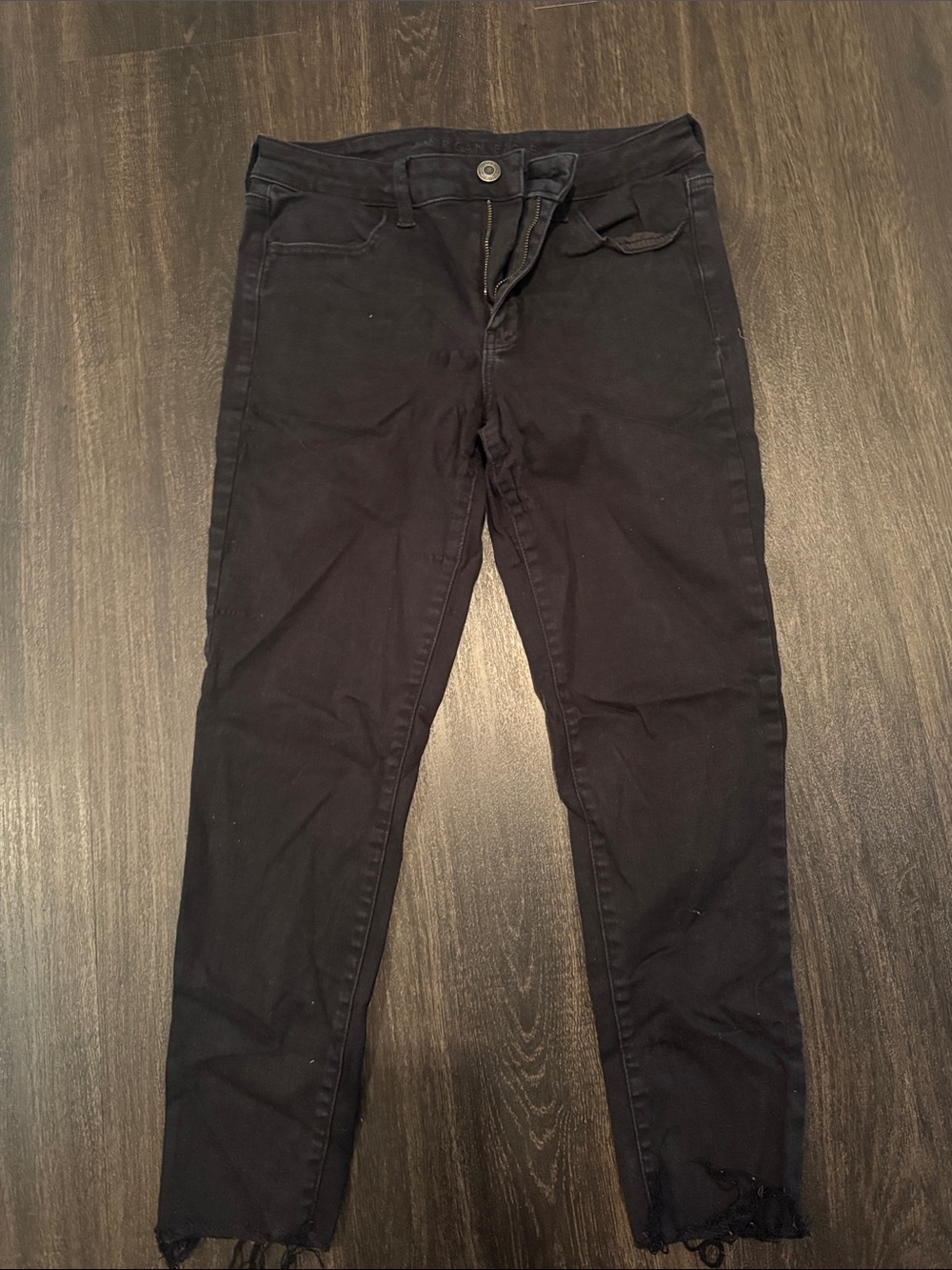 American Eagle Black Skinny Jeans with Raw Hem
